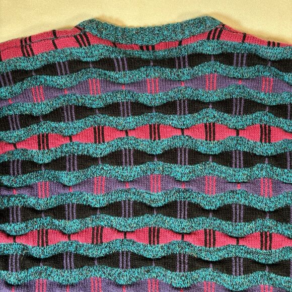 Vintage 90s Cattivo Sweater Coogi Style 3D Knit Size Medium Geometric - Picture 11 of 14